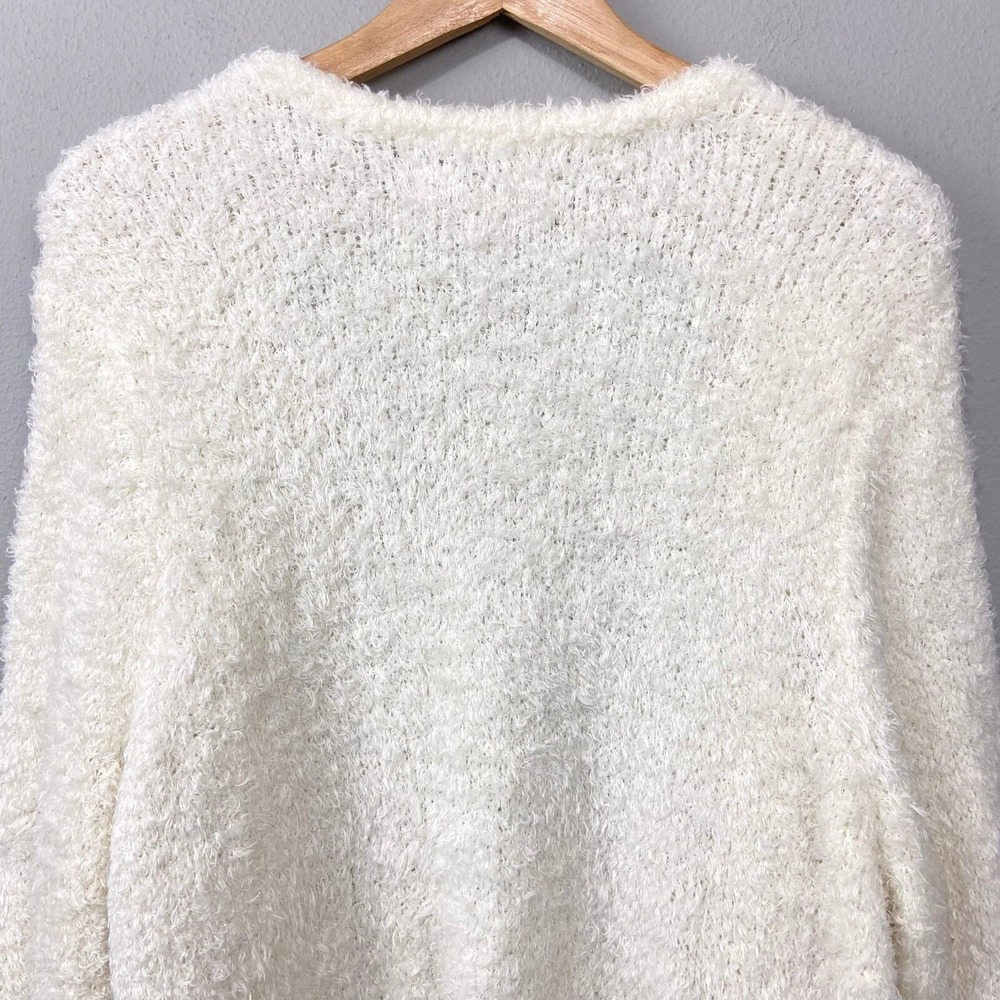 LOFT Fuzzy Cardigan Sweater Plus Size 16/18 Open Front Cozy Jacket Ivory Cream - Picture 9 of 11